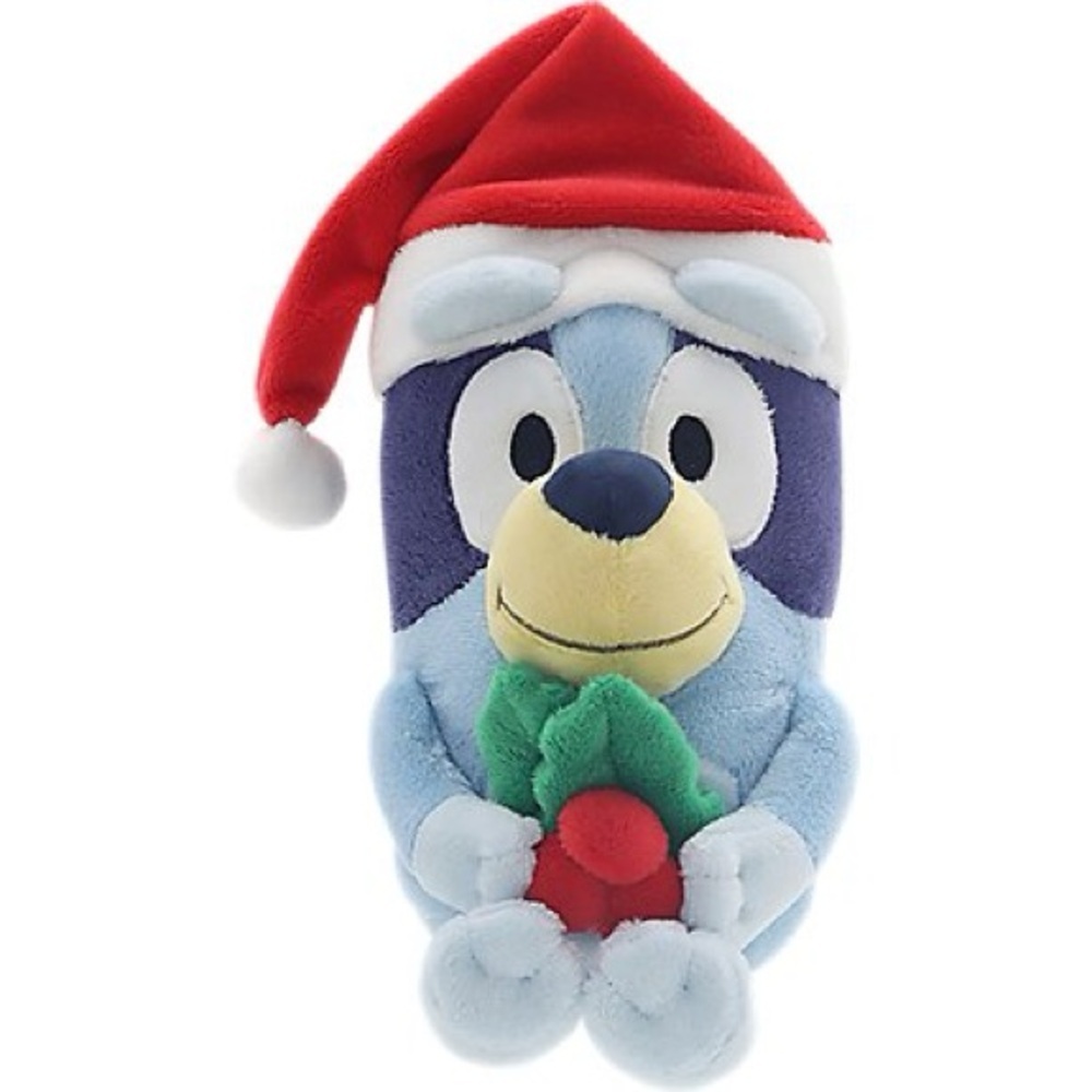 Blue Plush Toy with Red Santa Hat New
